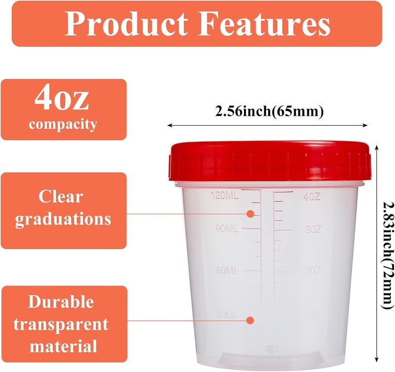 JFRHUDS 100 Pcs Specimen Cups with Lids 4oz Disposable Urine Cups with Sealing Cover Specimen Container with Leak Proof Screw on Sample Collection Kit for Safe Urine Pee Sample Analysis Testing - Image 5