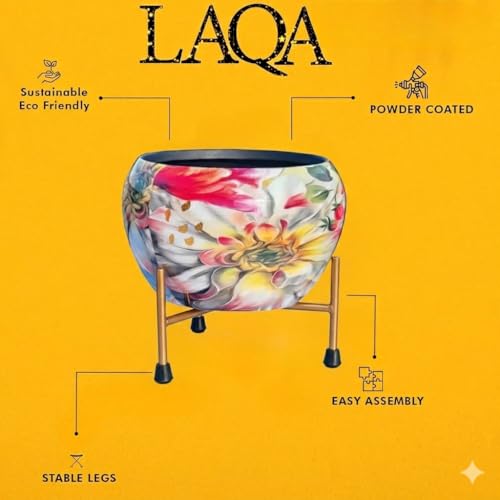 LAQA Metal Indoor Planter Plants Pot for Home Decor Pastel Floral Design with Stand Set of 3 (NO Plant Included) - Image 3