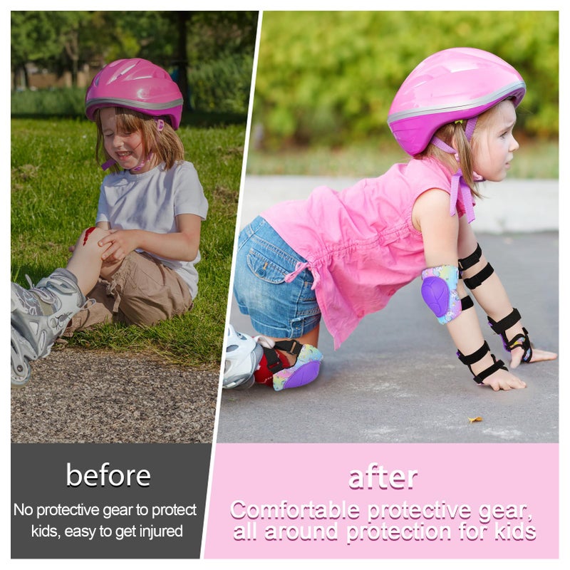 FIODAY Knee Pads for Kids Protective Gear Set Adjustable Kids Knee Pads and Elbow Pads with Wrist Guard for Girls Roller Skates Cycling Bike Skateboard Scooter Knee Pads, 3-8 Years,Rainbow Unicorn - Image 2