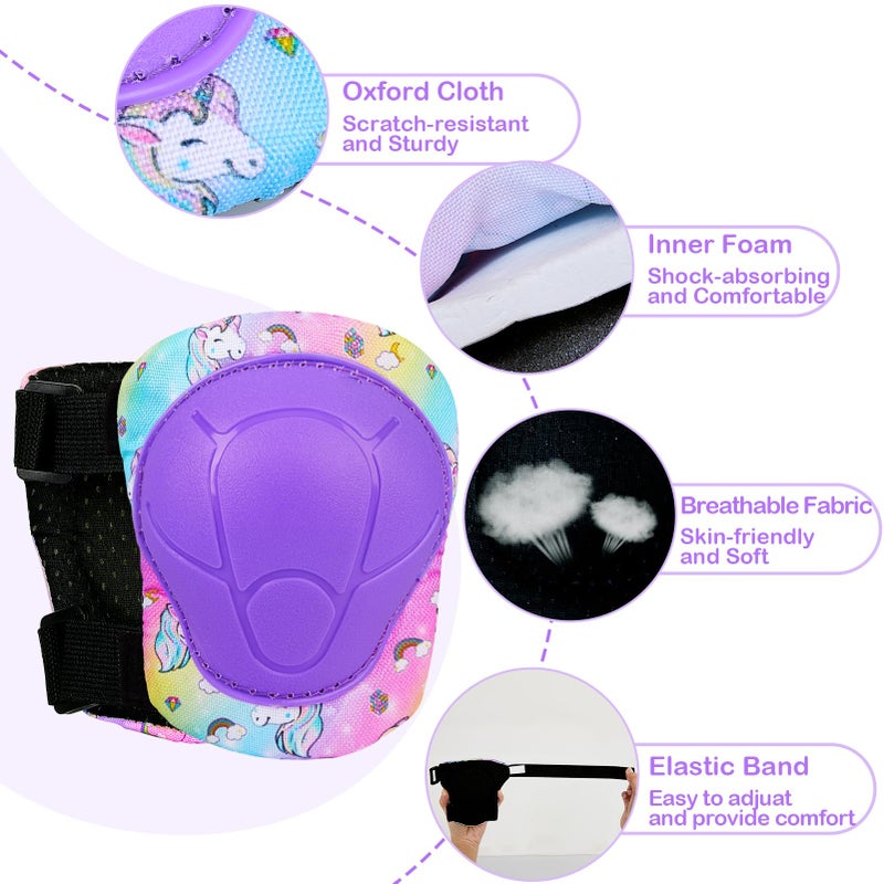 FIODAY Knee Pads for Kids Protective Gear Set Adjustable Kids Knee Pads and Elbow Pads with Wrist Guard for Girls Roller Skates Cycling Bike Skateboard Scooter Knee Pads, 3-8 Years,Rainbow Unicorn - Image 5