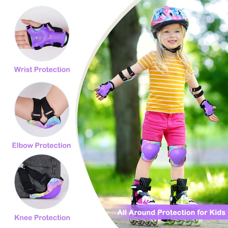 FIODAY Knee Pads for Kids Protective Gear Set Adjustable Kids Knee Pads and Elbow Pads with Wrist Guard for Girls Roller Skates Cycling Bike Skateboard Scooter Knee Pads, 3-8 Years,Rainbow Unicorn - Image 3