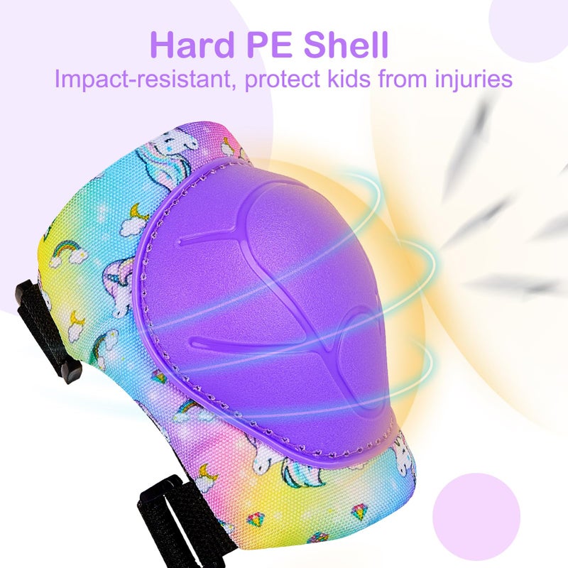 FIODAY Knee Pads for Kids Protective Gear Set Adjustable Kids Knee Pads and Elbow Pads with Wrist Guard for Girls Roller Skates Cycling Bike Skateboard Scooter Knee Pads, 3-8 Years,Rainbow Unicorn - Image 4