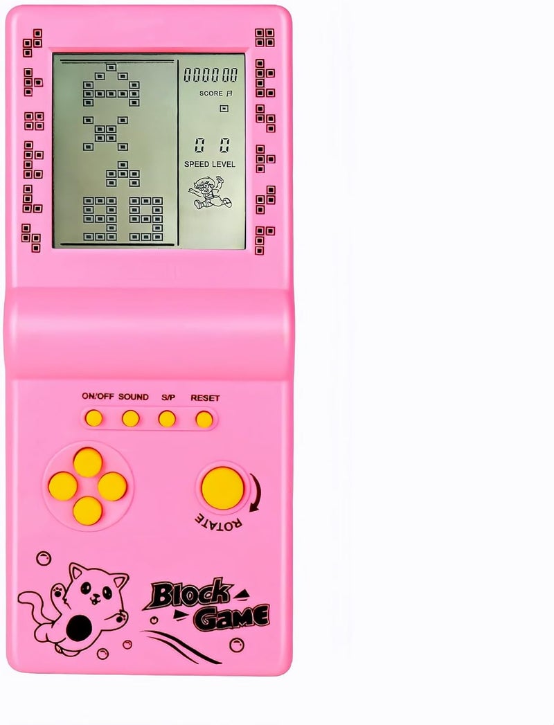 HLF 3.5-inch Large Screen Brick Game Console Building Block Racing/Tank Game Built-in 26 Classic Games Nostalgic Puzzle (Pink) - Image 1