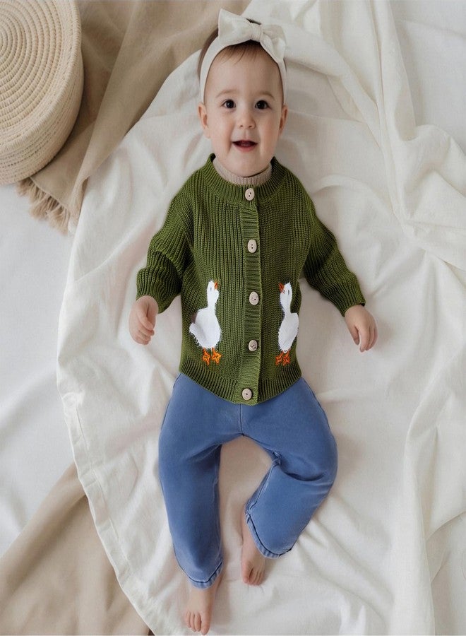 طقم ملابس للأطفال الرضع من الجنسين، كارديجان بأكمام طويلة وأزرار مطرز بنقشة أوزة، سترة محبوكة لحديثي الولادة، ملابس الخريف والشتاء (أخضر، 3-6 أشهر) - Image 3