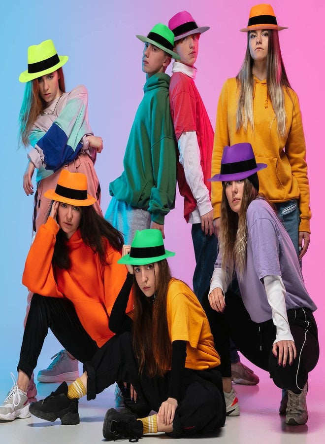 Handepo 48 Pieces Neon Mafia Style Party Hats - Bright Dress Hats for Gangster Music Disco Birthday, Photo Booth Props and Favors - Image 5