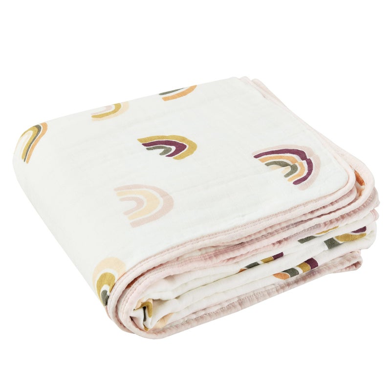 ZPECC Muslin Toddler Blanket Thicker 47x47 Organic Cotton Kids Quilt Hypoallergenic for Baby Essentials Crib Stroller Daycare Cot Rainbow