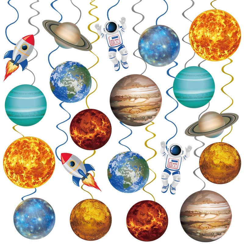 Runloon 40Pcs Solar System Hanging Swirl Decorations, Outer Space Party Ceiling Hanging Swirls Space Themed Party Swirls Streamers for Space Themed Birthday Baby Shower Party Decor Supplies - Image 1