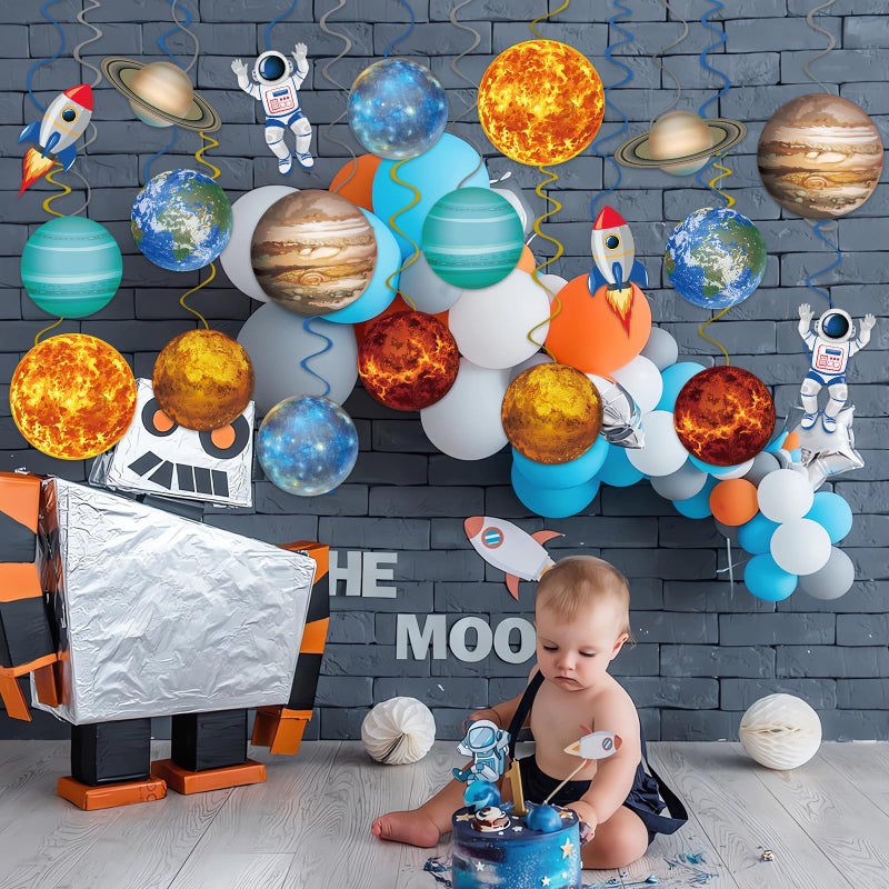 Runloon 40Pcs Solar System Hanging Swirl Decorations, Outer Space Party Ceiling Hanging Swirls Space Themed Party Swirls Streamers for Space Themed Birthday Baby Shower Party Decor Supplies - Image 5
