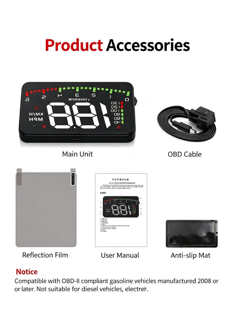 NIBEMINENT A900 Car HUD Head‑Up Display, 3.5 Inch OBD2 Digital Speedometer, Windshield Projection, Shows Speed,RPM,Water Temperature,Voltage, Plug‑and‑Play for OBD‑II Vehicles - Image 3