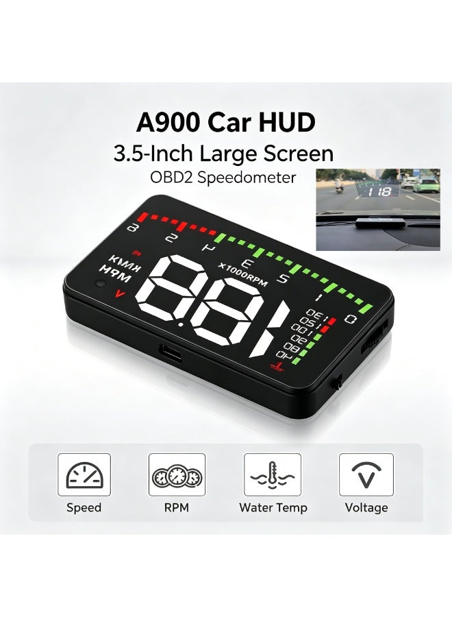 NIBEMINENT A900 Car HUD Head‑Up Display, 3.5 Inch OBD2 Digital Speedometer, Windshield Projection, Shows Speed,RPM,Water Temperature,Voltage, Plug‑and‑Play for OBD‑II Vehicles - Image 1