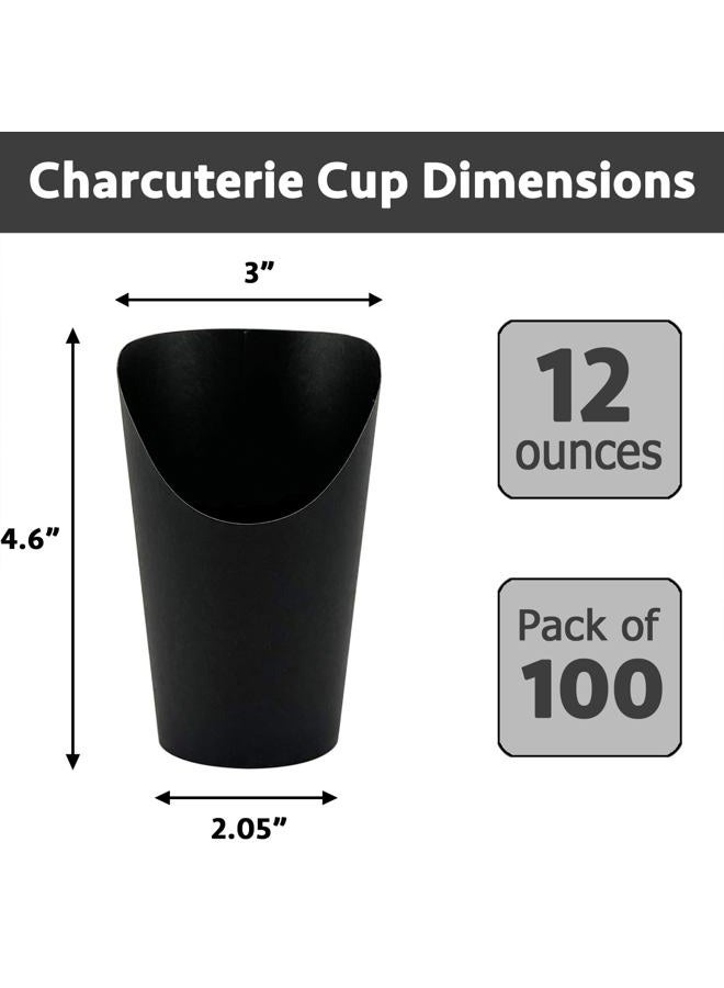 CAMKYDE 100 Pcs French Fries Holder, 12oz Disposable Paper French Fry Cups Black Charcuterie Cups for all Occasions (12oz, Black) - Image 2