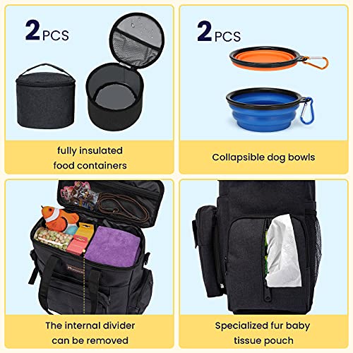 Modoker Dog Travel Bag with 2 Collapsible Dog Bowls, 1 Dog Backpack, Airline Approved Pet Travel BagOrganizer for Supplies & Accessories, 2 Travel Dog Food Container, Black - Image 3