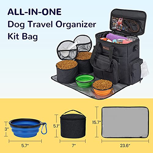 Modoker Dog Travel Bag with 2 Collapsible Dog Bowls, 1 Dog Backpack, Airline Approved Pet Travel BagOrganizer for Supplies & Accessories, 2 Travel Dog Food Container, Black - Image 5