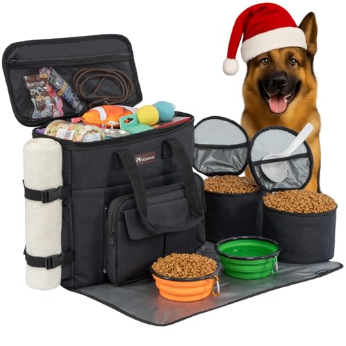 Modoker Dog Travel Bag with 2 Collapsible Dog Bowls, 1 Dog Backpack, Airline Approved Pet Travel BagOrganizer for Supplies & Accessories, 2 Travel Dog Food Container, Black - Image 1