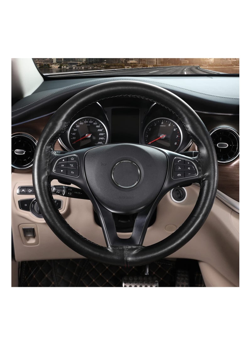 KASTWAVE Genuine Leather Steering Wheel Cover, Stitch On Wrap, for 14 1/2 - 15 inches Round and D-Type Steering Wheels, Black  - Image 2