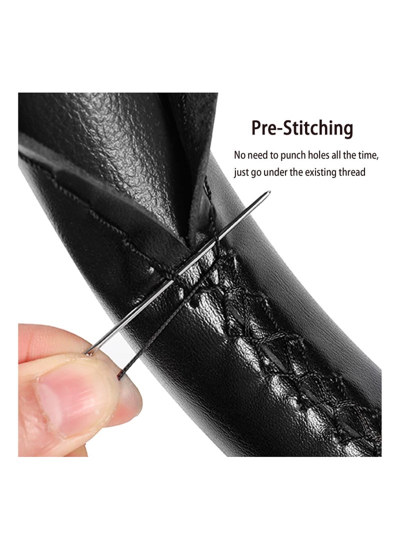 KASTWAVE Genuine Leather Steering Wheel Cover, Stitch On Wrap, for 14 1/2 - 15 inches Round and D-Type Steering Wheels, Black  - Image 5