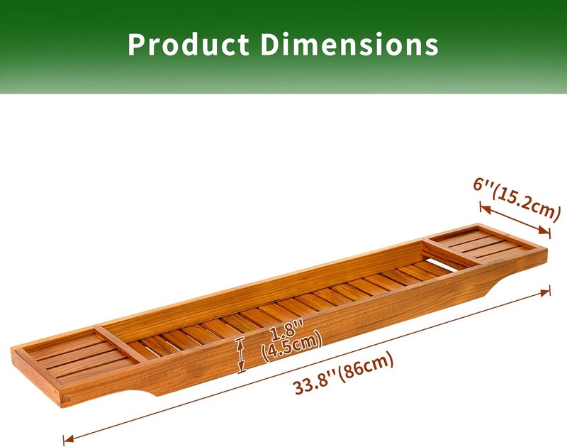 VaeFae Teak Bathtub Tray, Wooden Bath Caddy for Bathtub, Bath Tub Wood Table for Tub - Image 3