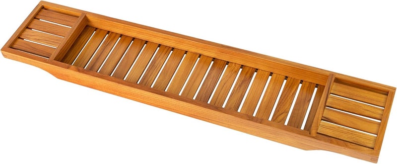 VaeFae Teak Bathtub Tray, Wooden Bath Caddy for Bathtub, Bath Tub Wood Table for Tub - Image 1