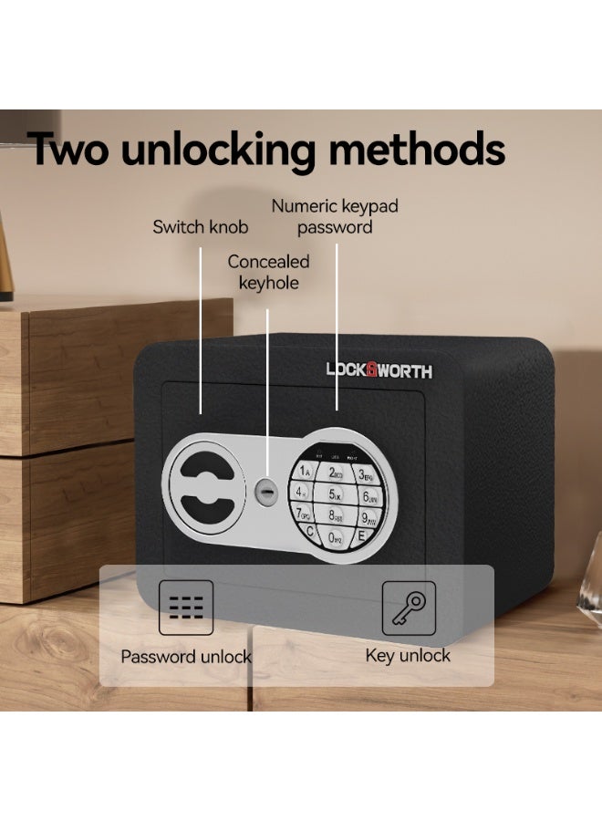 Locksworth Black Safe Box with Digital Keypad & Backup Keys - 4.6L All-Steel Security Box for Cash, Jewelry & Documents, Anti-Rust, Compact 23x17x17cm for Home & Office - Image 2