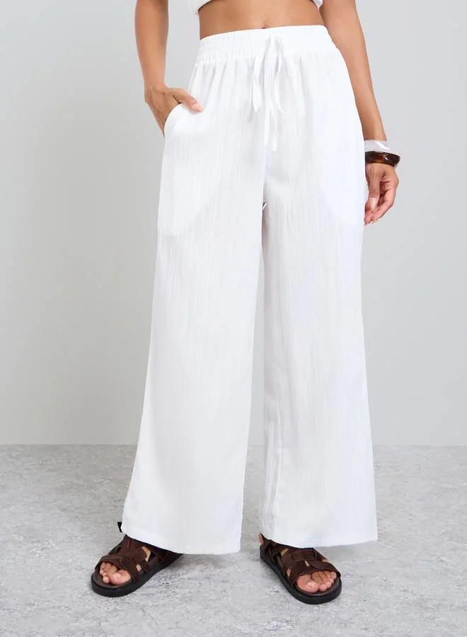 تايك تو White Wide Leg Drawstring Pants