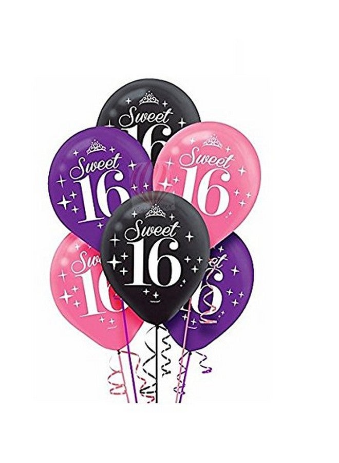 HK balloons Celebrate Sweet 16 Birthday Paper Balloons(Pack Of 30) (Pink, Purple, Black) - Image 1