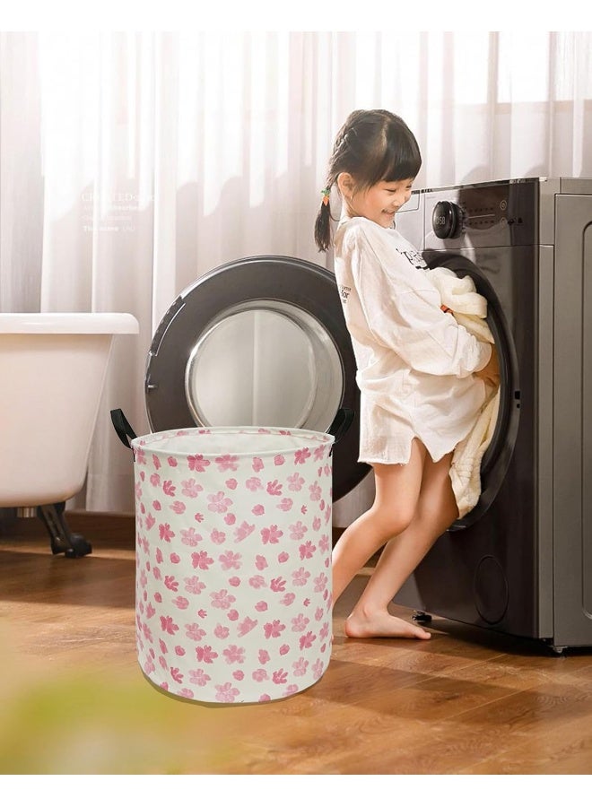 ACMUUNI 19.7 Inch Pink Flower Canvas Clothes Basket Laundry Hamper with Handles - Image 4
