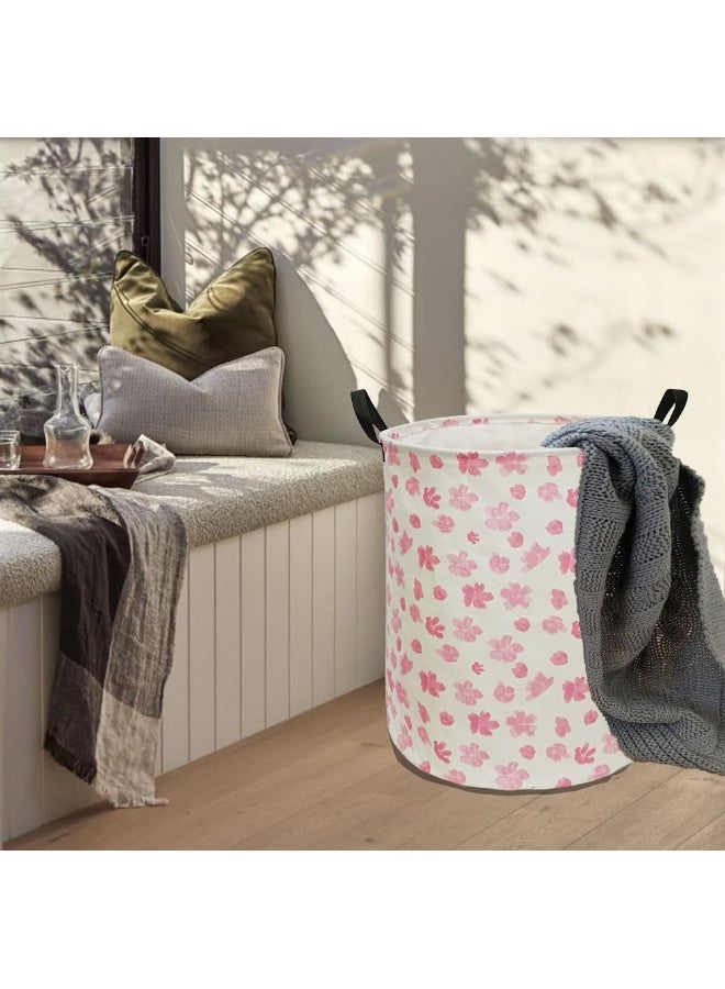 ACMUUNI 19.7 Inch Pink Flower Canvas Clothes Basket Laundry Hamper with Handles - Image 3