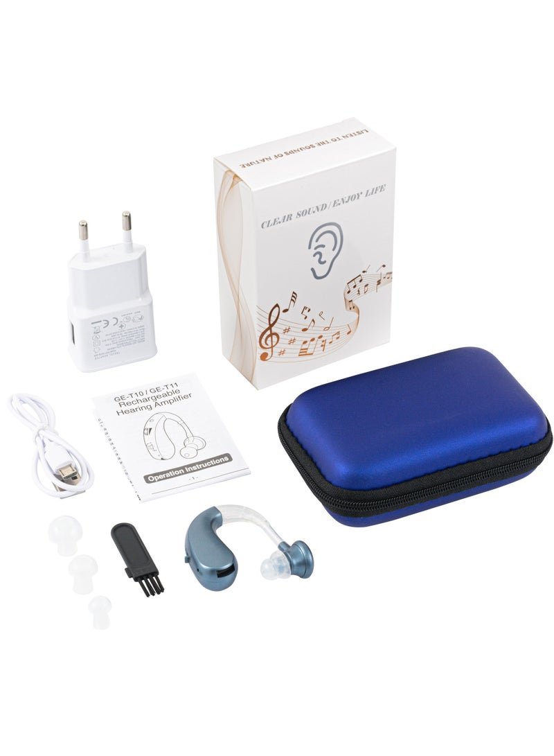 جهاز سمعي – مكبر صوت قابل لإعادة الشحن عبر USB، عمر بطارية 35 ساعة، حجم صوت قابل للتعديل، تقليل الضوضاء، 4 أطراف أذن سيليكون، تصميم مدمج لكبار السن والبالغين (أزرق) - Image 4