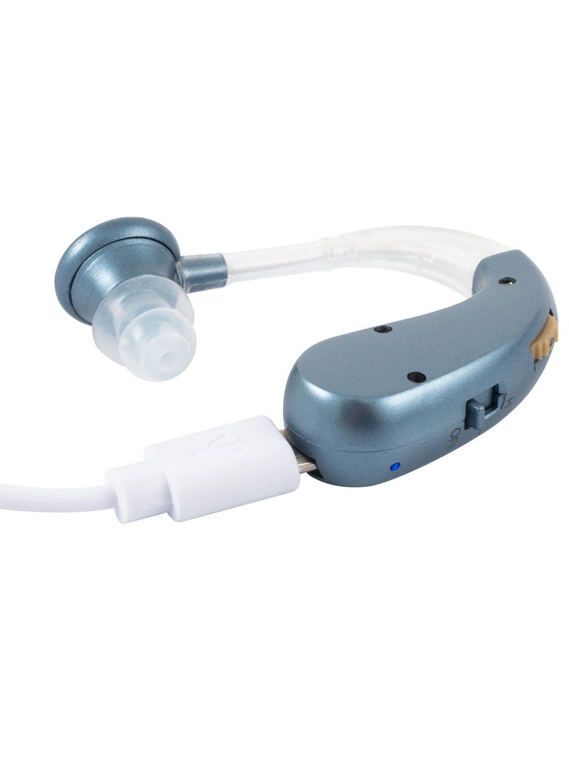 جهاز سمعي – مكبر صوت قابل لإعادة الشحن عبر USB، عمر بطارية 35 ساعة، حجم صوت قابل للتعديل، تقليل الضوضاء، 4 أطراف أذن سيليكون، تصميم مدمج لكبار السن والبالغين (أزرق) - Image 2