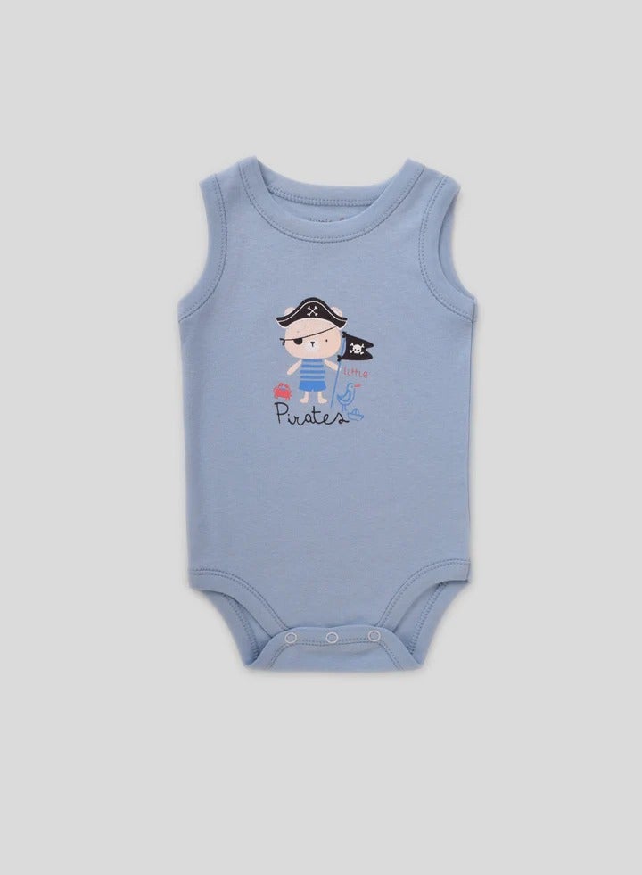 Junior Sleeveless Bodysuits 3-Pack, Pirate & Playground Prints, Striped & Solid Colors, 100% Cotton - Baby Boy - Image 3