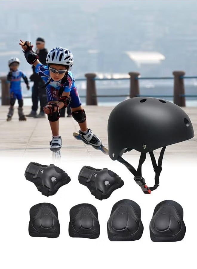 Generic Children's roller skating protective gear full set (black helmet + protective gear set matte)  - Image 1