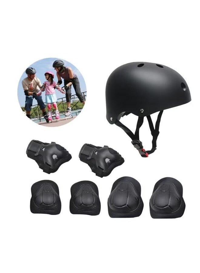 Generic Children's roller skating protective gear full set (black helmet + protective gear set matte)  - Image 2
