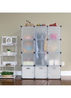 12 Cube Plastic Shoe Storage Organizer Units, Stackable Shoe Organizing Rack, Closed Shoe Organizer Boxes Bins with Doors, Space Saving Shoe Storage Cabinet for Heels, Boots, Slippers