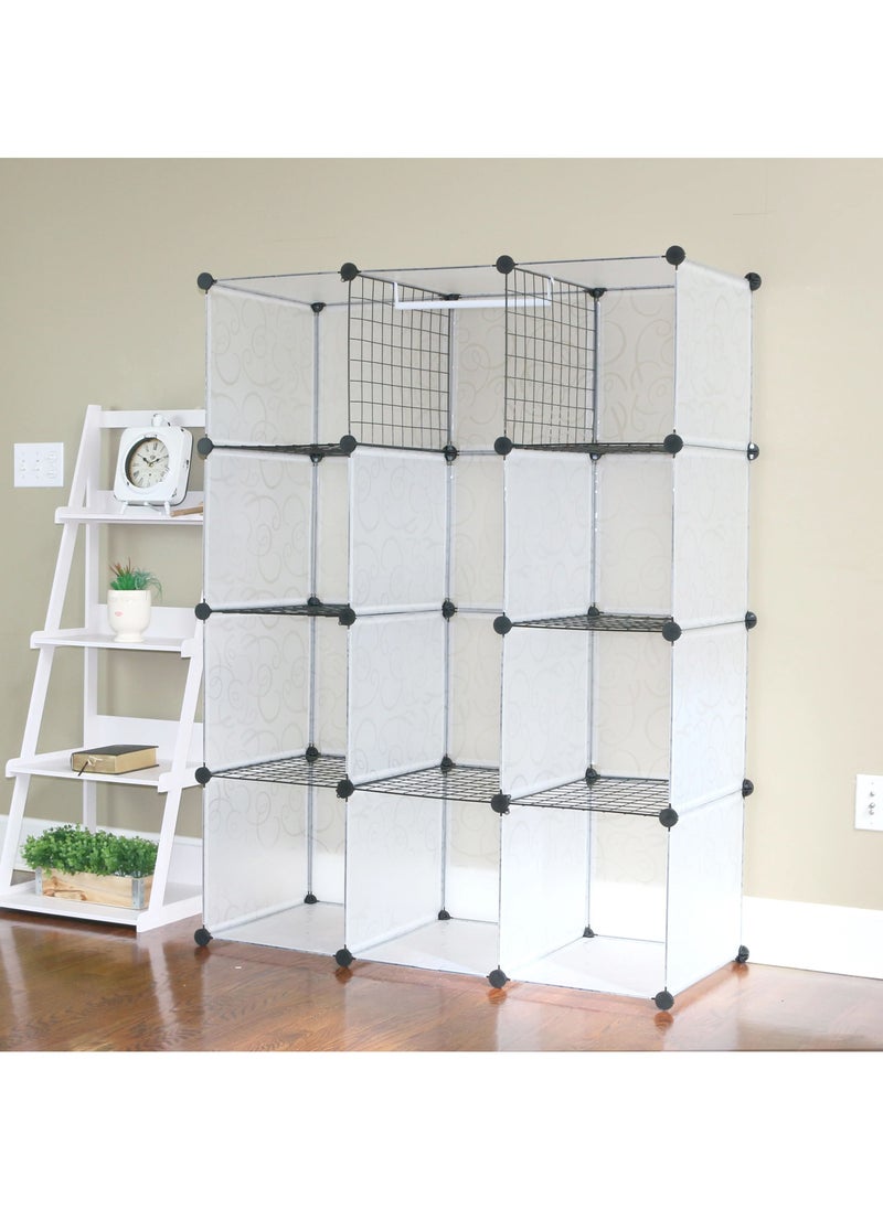 DubaiGallery - 12 Cube Plastic Shoe Storage Organizer Units, Stackable Shoe Organizing Rack, Closed Shoe Organizer Boxes Bins with Doors, Space Saving Shoe Storage Cabinet for Heels, Boots, Slippers - Image 1