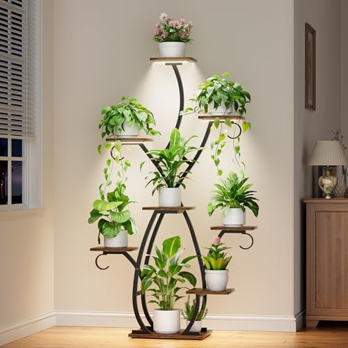 EVAWOO Plant Stand Indoor with Grow Lights - 58" Tall Plant Shelf Indoor, 8 Tiered Corner Lighted Plant Stand for Indoor Multiple Plants, Metal Flower Stands Display Rack for House, Patio, Black - Image 3