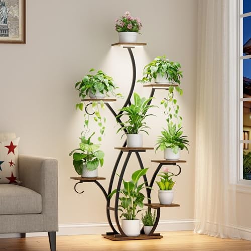 EVAWOO Plant Stand Indoor with Grow Lights - 58" Tall Plant Shelf Indoor, 8 Tiered Corner Lighted Plant Stand for Indoor Multiple Plants, Metal Flower Stands Display Rack for House, Patio, Black - Image 1