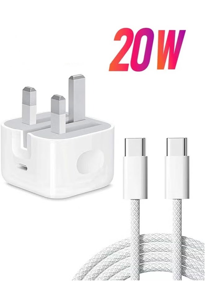 20W Fast Charger | USB C Wall Fast Charger with 1M Type C to C Charging Cord Compatible with IPhone 16/15/Pro Max/Pro/Plus and all Type C Mobile  - Image 1