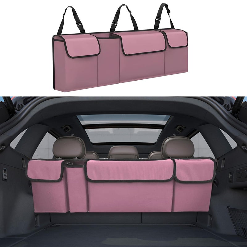 Tioollev Car Trunk Organizer, Backseat Hanging Large Storage with Adjustable Straps,Waterproof PVC Collapsible Cargo Bag, Car Interior Accessories for Auto SUV MPV (Pink) - Image 1