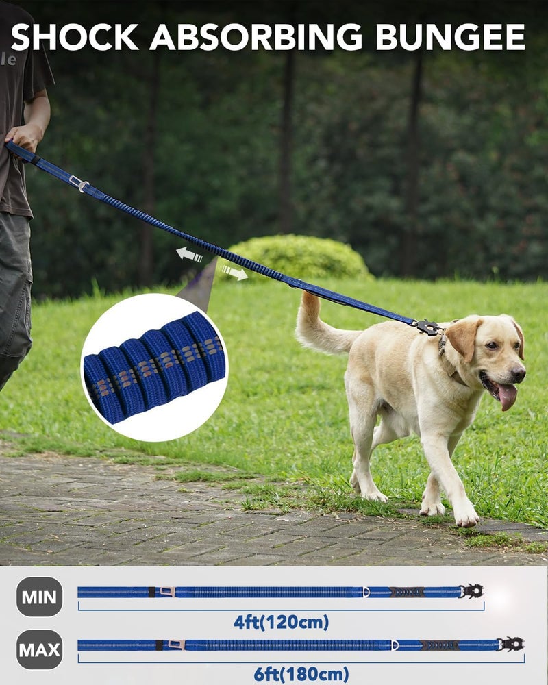 Joytale Tactical Dog Leash Heavy Duty, 4-6FT Shock Absorbing Bungee Lead with 2 Padded Handle, Metal Carabiner Clip, Car Seatbelt, Strong No Pull Leash for Medium Large X-Large Dogs, Navy Blue - Image 2