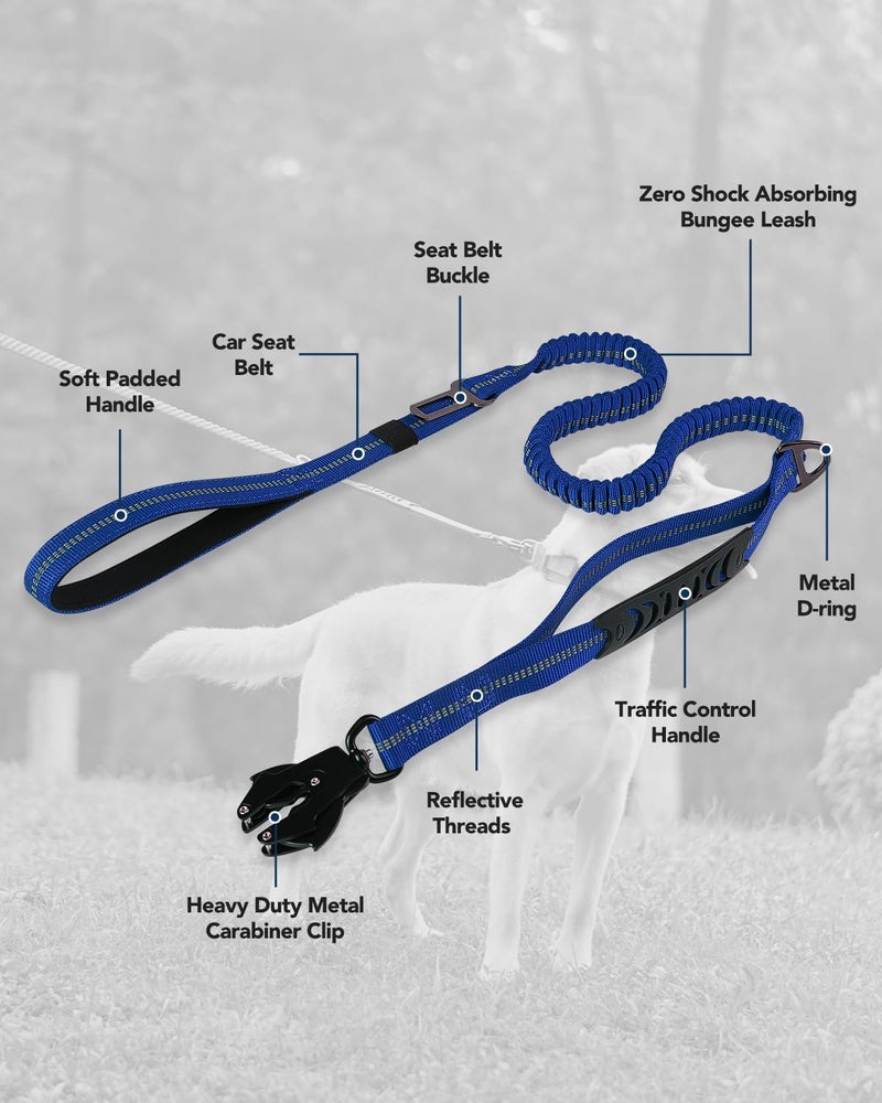 Joytale Tactical Dog Leash Heavy Duty, 4-6FT Shock Absorbing Bungee Lead with 2 Padded Handle, Metal Carabiner Clip, Car Seatbelt, Strong No Pull Leash for Medium Large X-Large Dogs, Navy Blue - Image 4