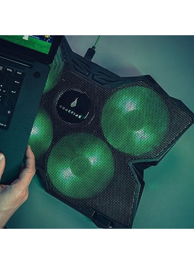 SureFire Bora Gaming Laptop Cooling Pad, Laptop Cooler 12-17 Inches, Notebook Fan Cooling Pads, Cooling Pad for Laptops up to 17 Inches, External Laptop Fan up to 1200 rpm, Max 26 dBA, Green - Image 2
