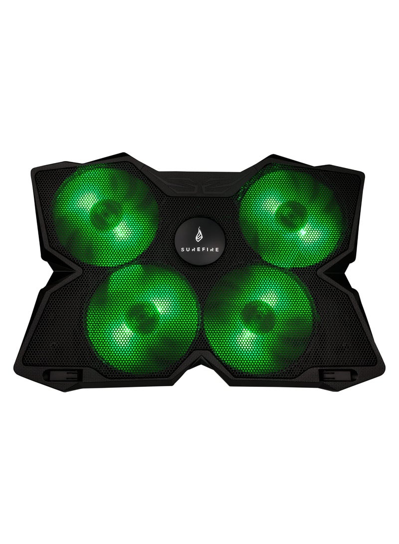 SureFire Bora Gaming Laptop Cooling Pad, Laptop Cooler 12-17 Inches, Notebook Fan Cooling Pads, Cooling Pad for Laptops up to 17 Inches, External Laptop Fan up to 1200 rpm, Max 26 dBA, Green - Image 1