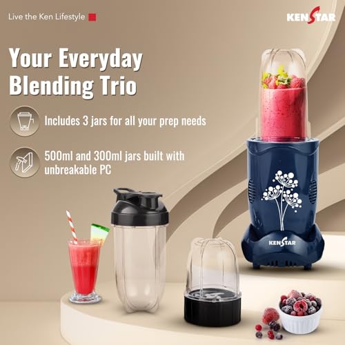 Kenstar Nutrino Mixer Grinder Blender | 3 Jar 350W | High Power Motor Juicer | Blender and Mixer | Durable ABS Body | Blue & Black - Image 3