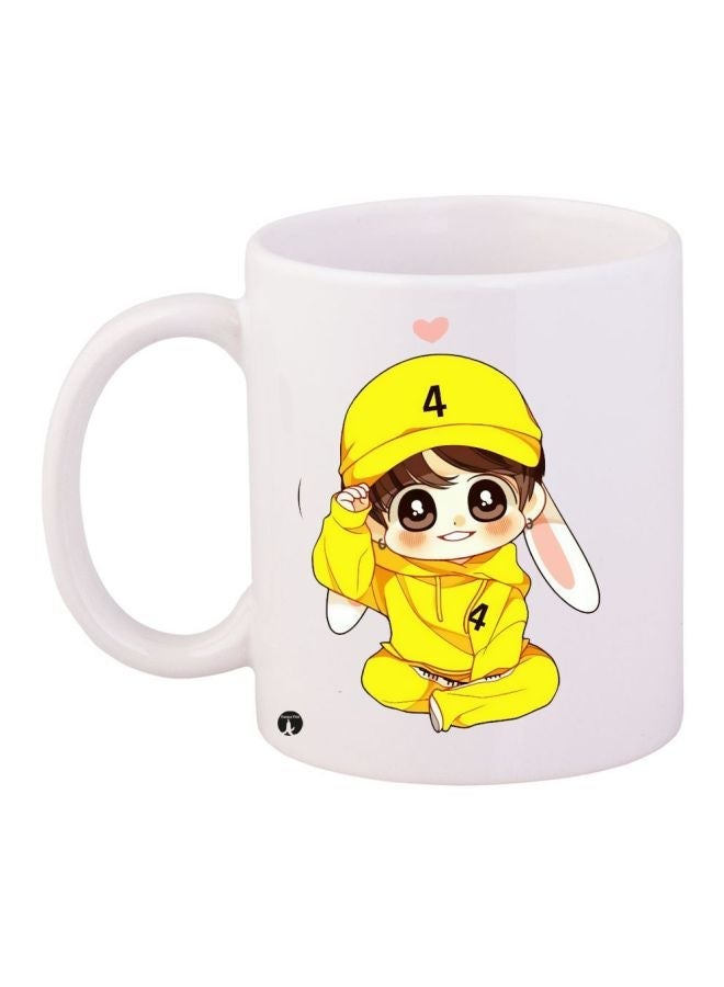 Cartoon Printed Coffee Mug White/Yellow/Black 11ounce