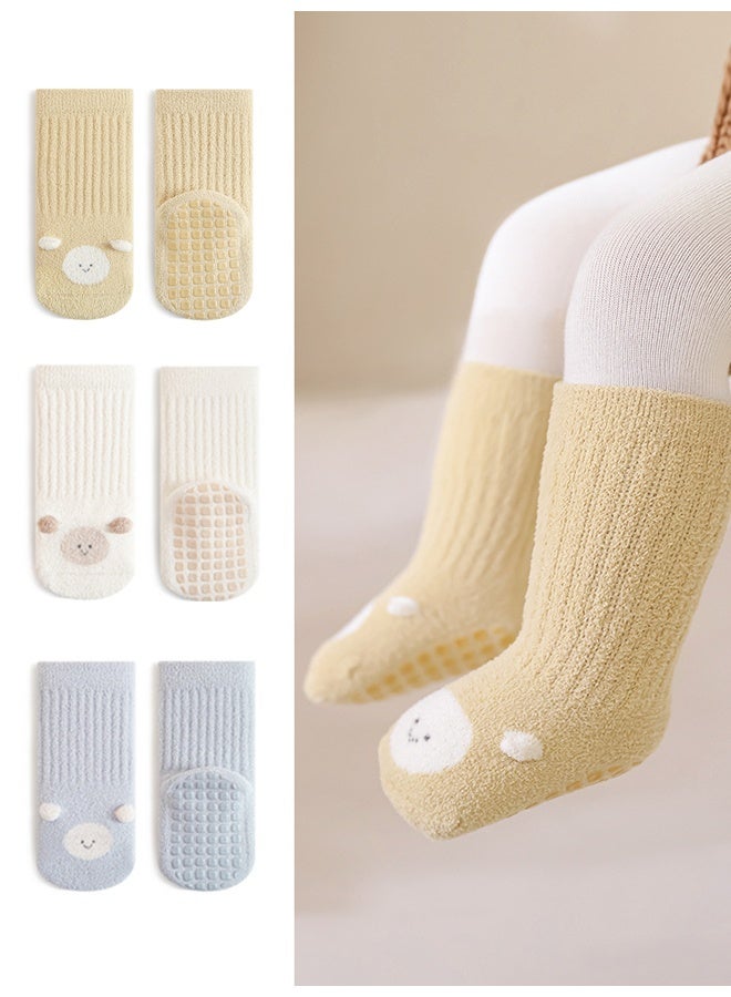 نيمو بابي جوارب أطفال 3 أزواج، بنين وبنات، مانعة للانزلاق، مصنوعة من القطن السميك الدافئ، تصل إلى الكاحل، مزودة بمشابك مانعة للانزلاق (من 1 إلى 3 سنوات). - Image 1