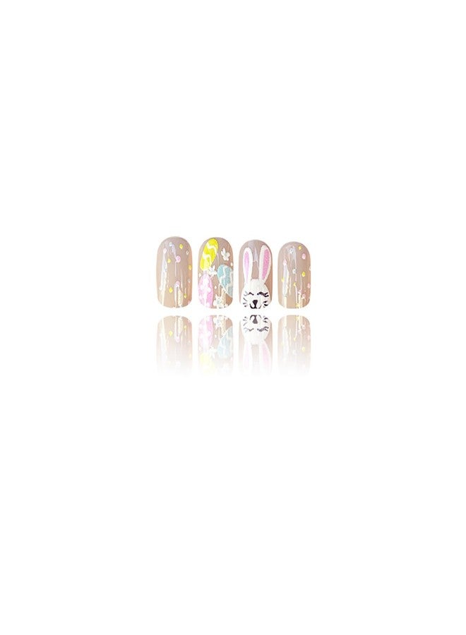 ASABITE 24Pcs Short Square Press on Nails Easter Fake Nails with Easter Eggs Rabbit Designs Cute Bunny Stick on Nails Full Cover False Nails Nude Easter Nails Press ons Holiday Glue on Nail for Women Nail Art - Image 5