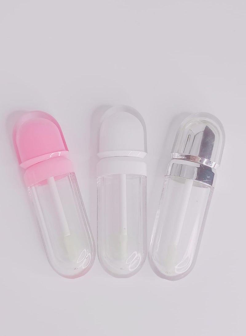 انابيب ملمع شفاه شفافة سعة 5 مل مع فرشاة توزيع ناعمة لمستحضرات التجميل والمكياج، حاويات تغليف ملمع الشفاه (عبوة من 3 قطع)