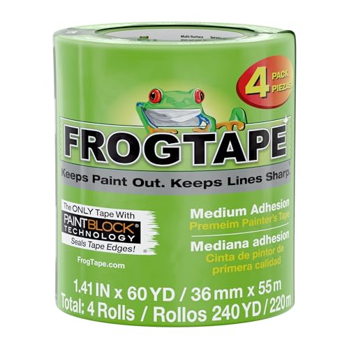 FrogTape Multi-Surface Painters Tape with PAINTBLOCK, 1.5 Inch Wide (1.41 In. x 60 Yds), Medium Adhesion, Green, 4 Rolls (240660) - Image 1