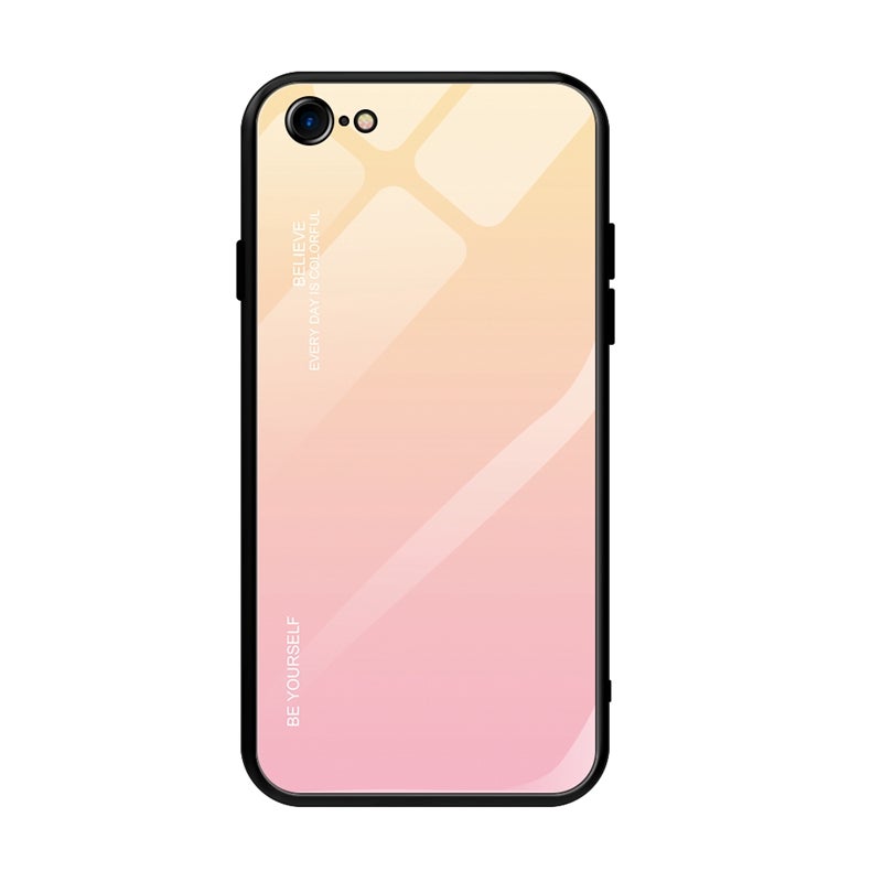HuHa Protective Cover For iPhone SE 2022 / SE 2020 / 8 / 7 Gradient Color Glass Case(Yellow) - Image 2