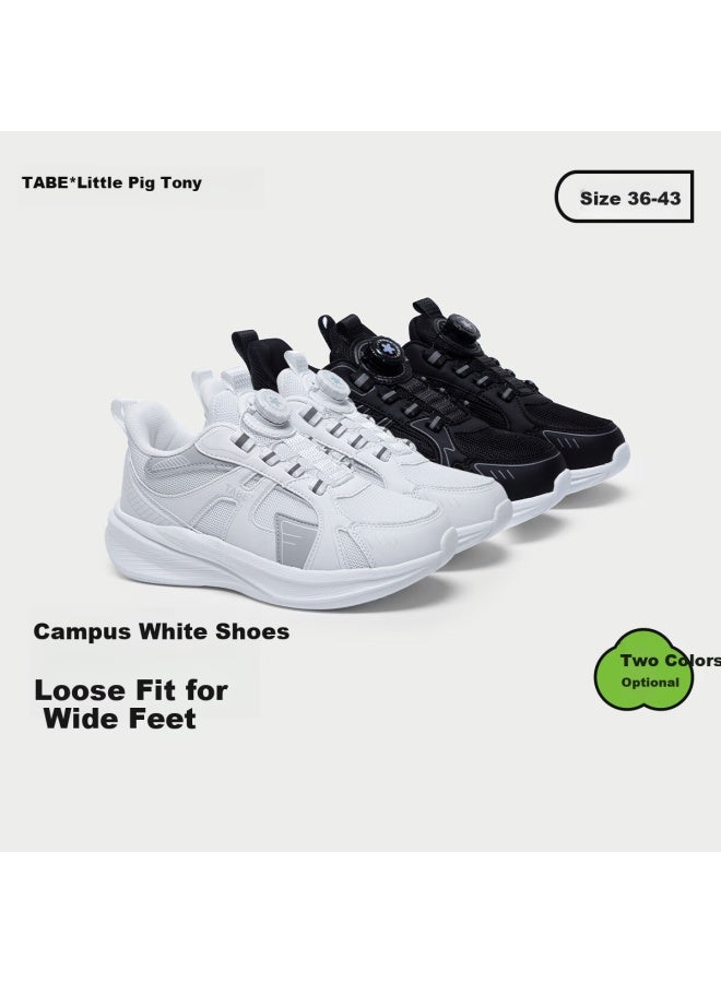 TABE Tony The Pig Boys' Sports Shoes Children's Running Shoes Cushioned Lightweight Breathable Dial Buckle Wide Fit Youth Casual White Sneakers - Image 1